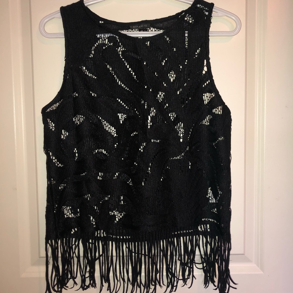 Black Fringe Lace Shirt